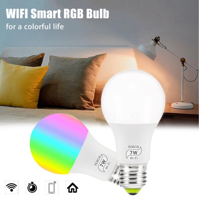 E27 Wifi Smart LED Bulb Intellegent Warn Lighting Dimmable LED Lamp App Control Work With Alexa Google Assistant Remote Control