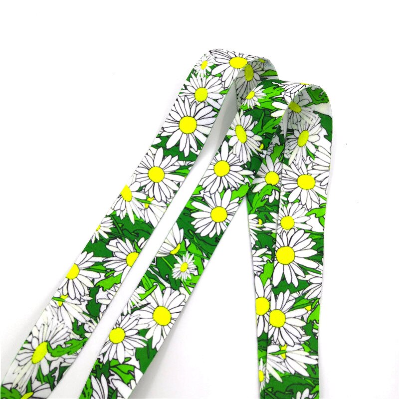 Llavero con correa para el cuello con flores margaritas, cordón para llaves, soporte para tarjeta de identificación, collar, cinta, cordón para colgar, cordones de cuerda