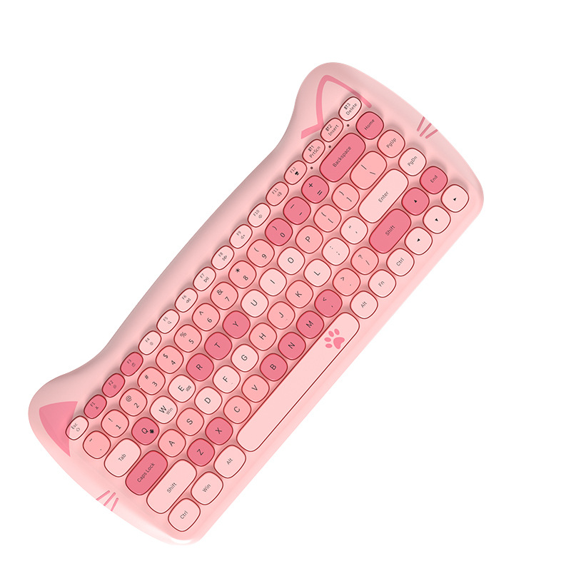 Bluetooth Membrane Keyboard Wireless 2.4G Keyboard And Mouse Set Cute Cat Mini Business Office Home: pink mix