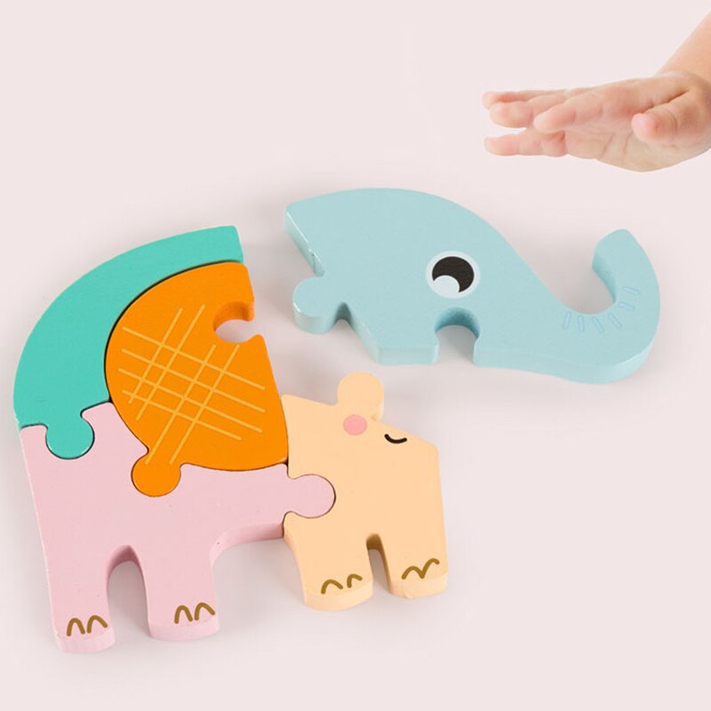 Wooden 3D Puzzles Kids Educational Montessori Toys Wood Cartoon Animals Early Learning Cognition Jigsaw Puzzles Board Girls Boys