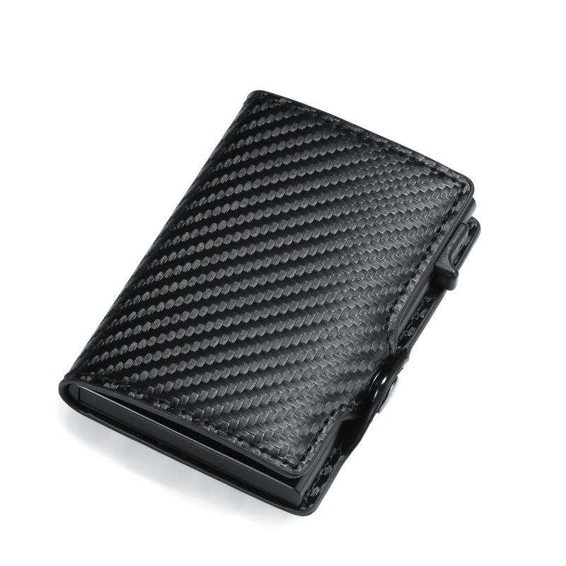 Rfid Carbon Fiber Card Men Wallets Metal Leather Trifold Slim Thin Small Ridge Wallet Magic Smart Wallet For Men carteras hombre: carbon fiber