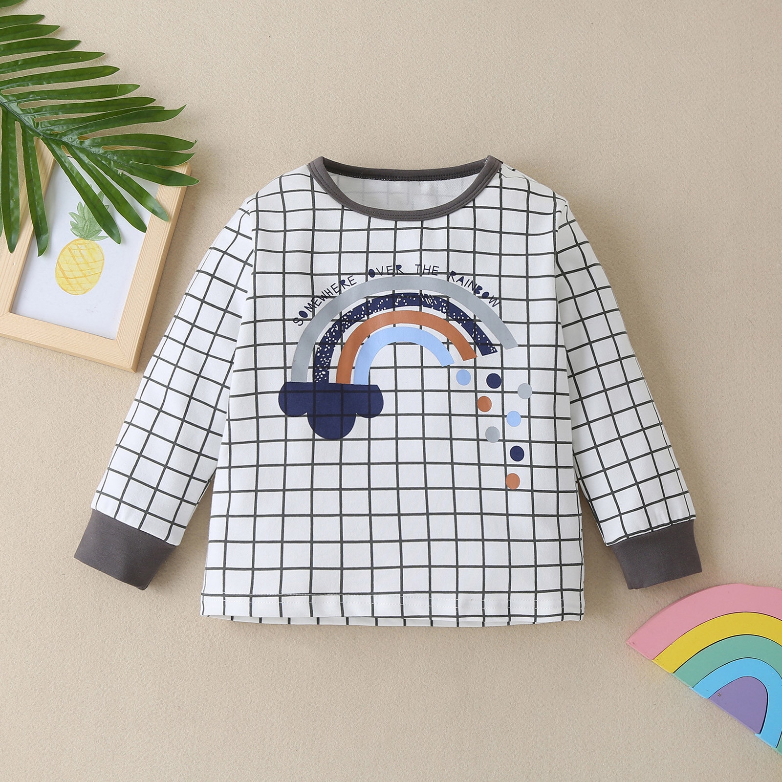 Frühling und Herbst Jacken Kleinkind Kinder Baby Jungen Mädchen Regenbogen Drucken Plaid Winter Warme Langarm Rundhals Outdoor tuch