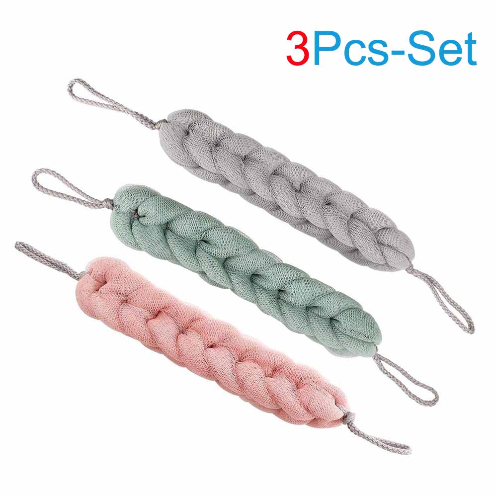 Loofahs – éponge de bain longue, 3 couleurs, 3 paquets, maille tressée extensible, boule exfoliante pour le dos: Default Title