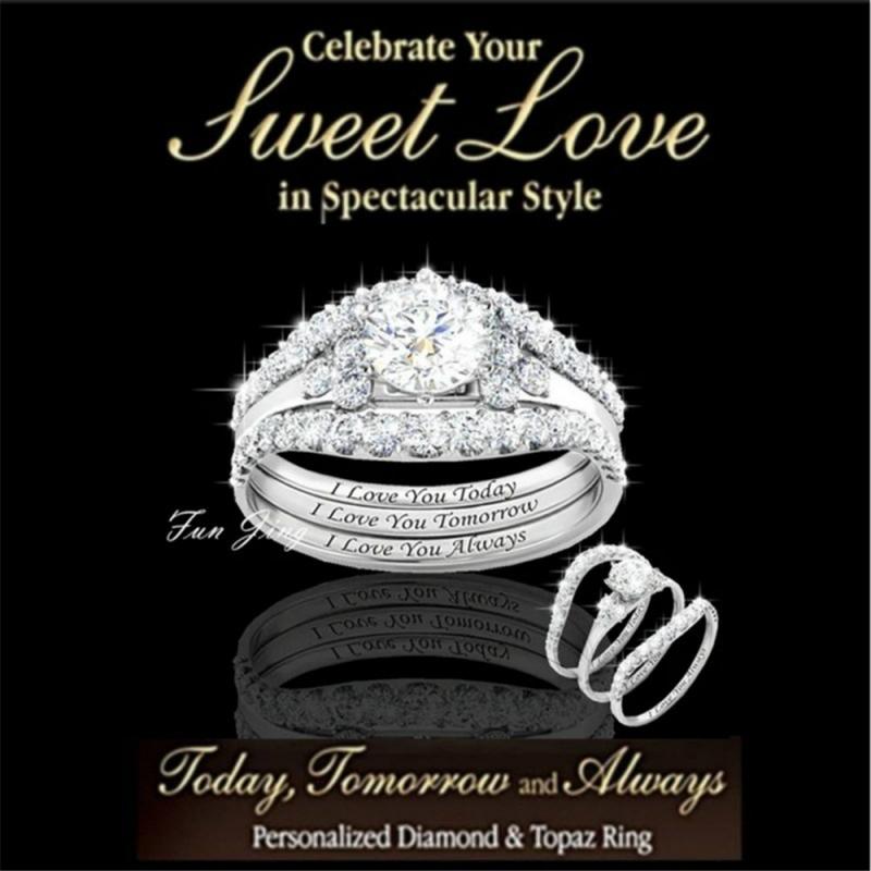 Neue Drei-Stück einstellen Krone Ringe für Frauen Zirkon Rose Gold Luxus Hochzeit Engagement Versprechen Ringe Schmuck Zubehör