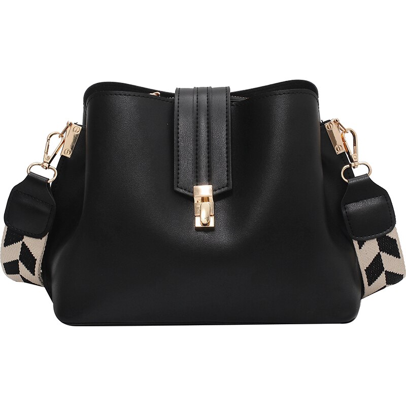 Sacs à bandoulière en forme de seau pour femmes, pochette à Large sangle, sacoche à épaule,: Black