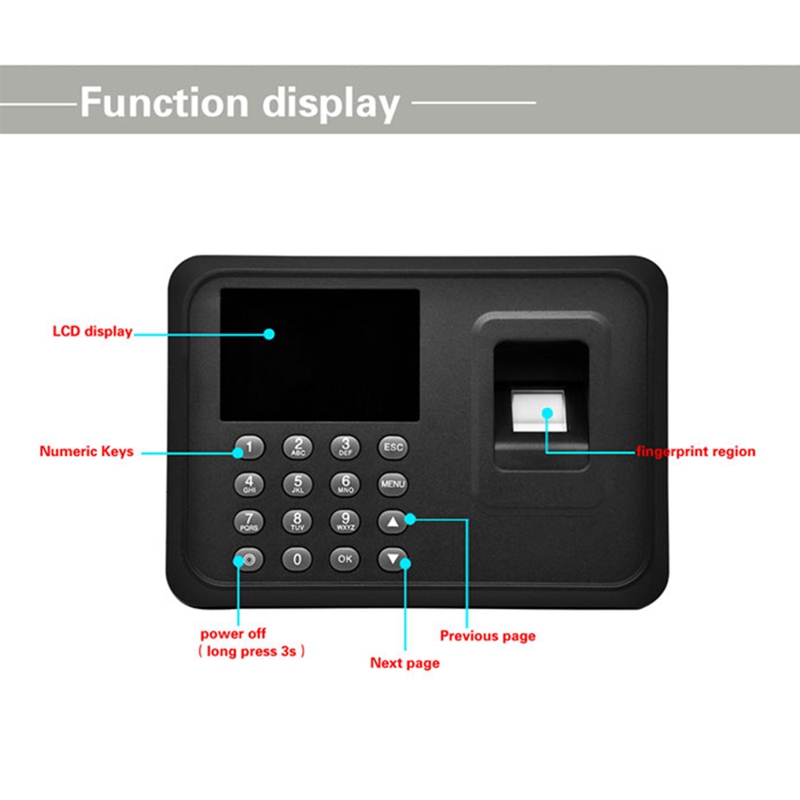 2.4 Inch LCD Display Biometric Fingerprint Password Attendance Machine System Checking-in Recorder Time Clock