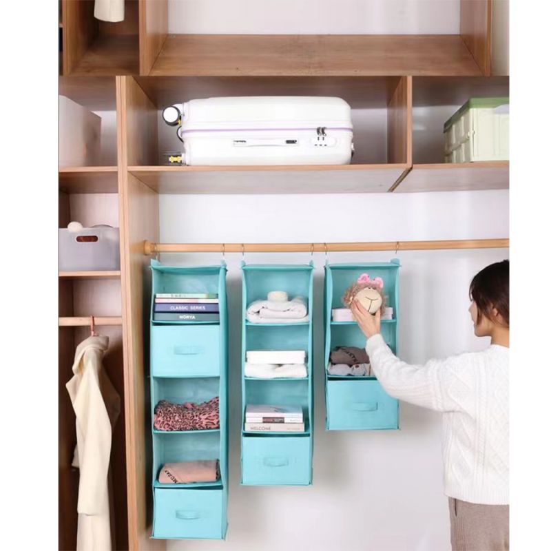 Hanging Closet Organizer, Closet Hanging Shelf with 2 Sturdy Hooks for Storage, Foldable Closet Hanging Storage Shelves: L / green