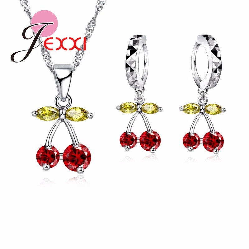 Conjuntos de joyas de cereza de cristal africano, conjunto de collar y pendientes de plata de ley 925, accesorios de joyería de aniversario para: Red