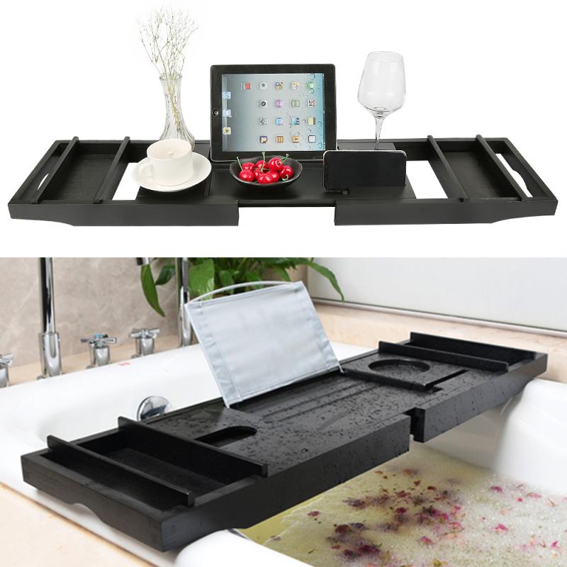 Extendable Bathtub Tray Caddy Bath Tray Wooden Bath Racks Bathroom Adjustable Bath Tub Tray/ Bridge/ Shelf Organizer HWC