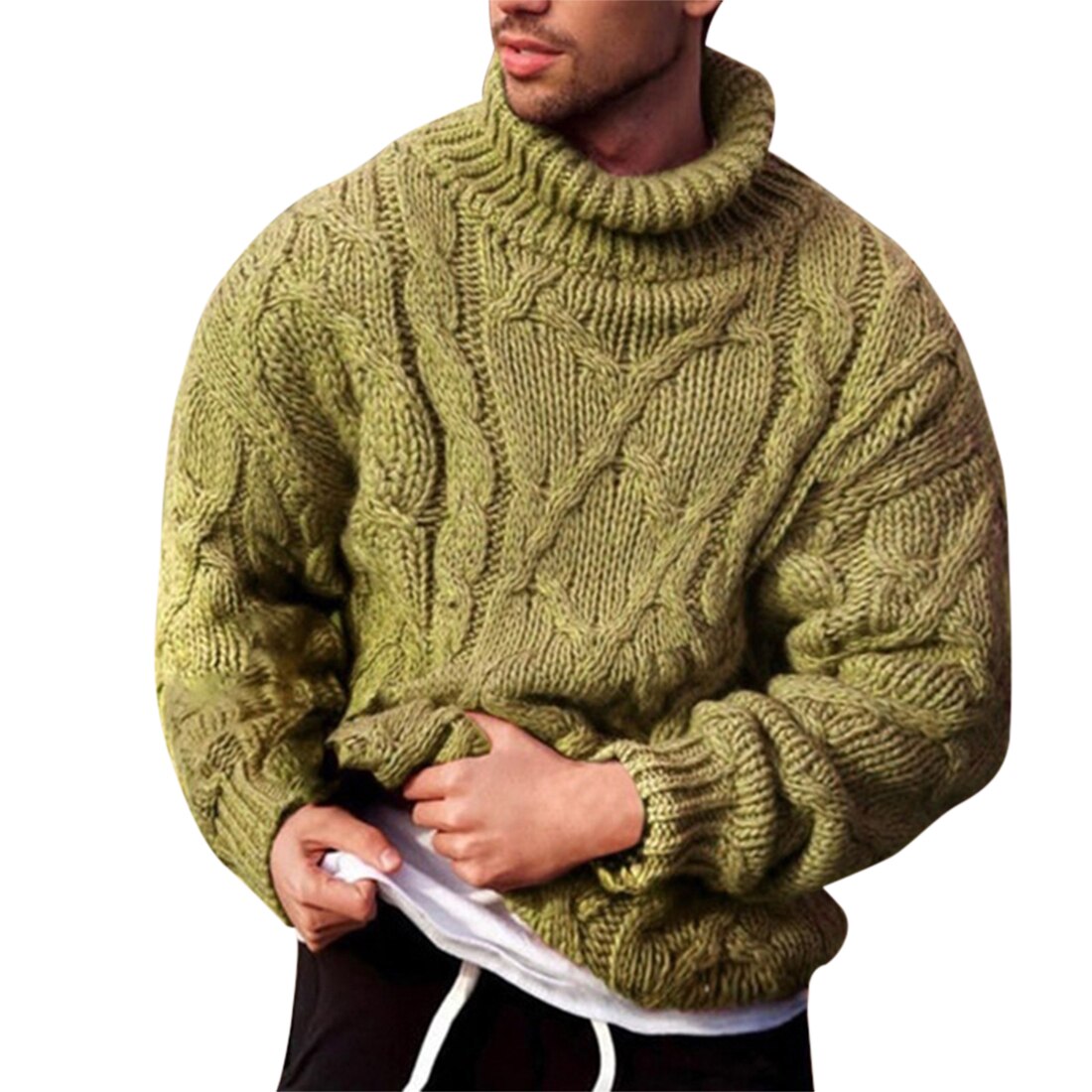Rollkragenpullover herren zur Seite fahren herbst Winter warm dick solide langarm zur Seite fahren gestrickt lässig herren strickwaren: Grün / Asiatische größe m