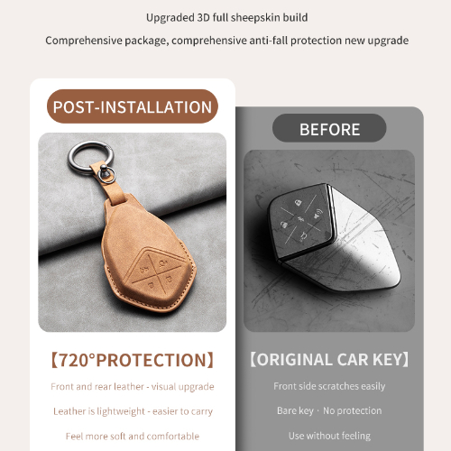 Leather Car Remote Key Case Cover for Changan Deepal S7 SL03 Car Key Fob Shell 4 Buttons Holder Keychain