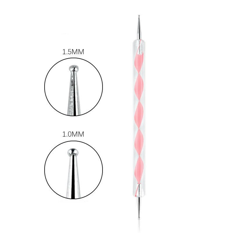 1pc 2 måder nail art prikkepen plast swirl træ marmorering stål rhinestones manicure værktøjer