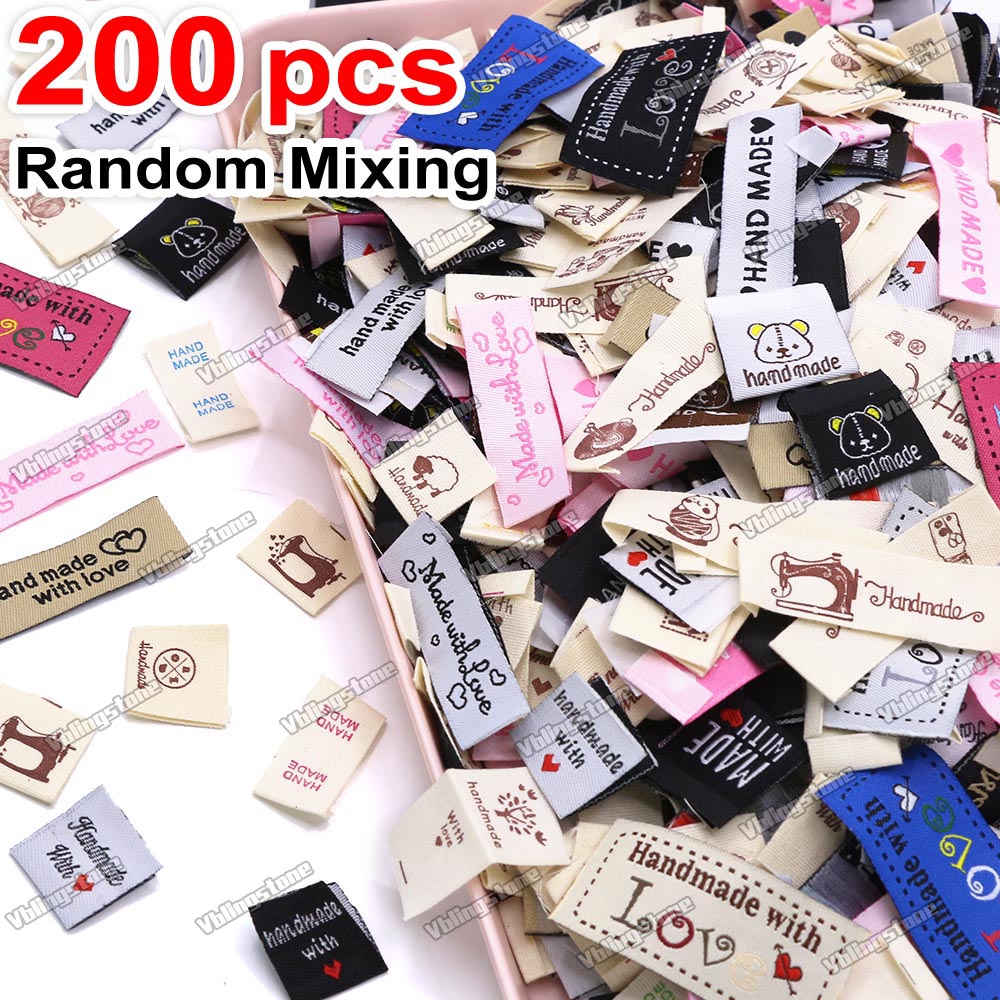 200Pcs Mix Cloth Labels Cartoon Pattern Hand Made Tags For Knitted Hats Woven Handmade Labels DIY Bag Shoes Sew Accessories