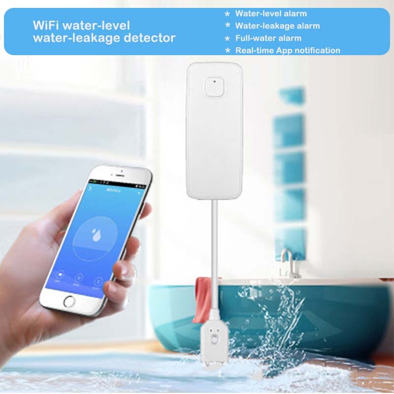 Wifi Water Detector Leakage Sensor Alarm Built in Siren Sound Tuyasmart Smart Life APP Notification Flood Alert Overflow Safety