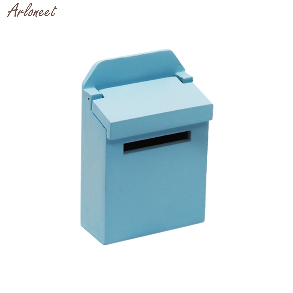 Miniatuur Houten Meubels Kleurrijke Buiten Postbus Mailbox Voor 1:12 Poppenhuis Decoratie Miniatuur Poppen Simulatie Thuis Speelgoed: Blue