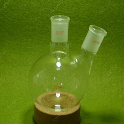 Rondbodemkolf, 500 ML, 2 Hals, 24/40, Twee Hals, lab Kolf 24/40