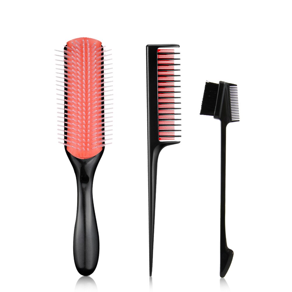 Hair Comb 9-Row Detangling Hair Brush Rat Tail Comb Styling Hairbrush Straight Curly Wet Hair Scalp Massage Brush Women: Kit 2