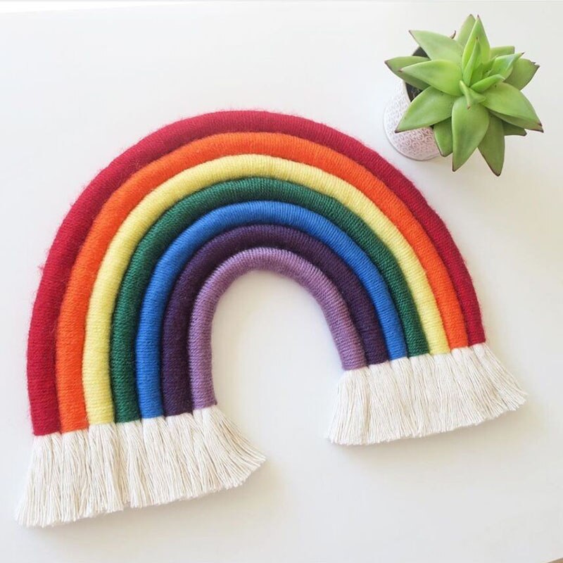 1pc macrame regnbue vægindretning til soveværelse børneværelse baby børneværelser farverigt gobelin farverigt reb vævet kvast væghængende legetøj