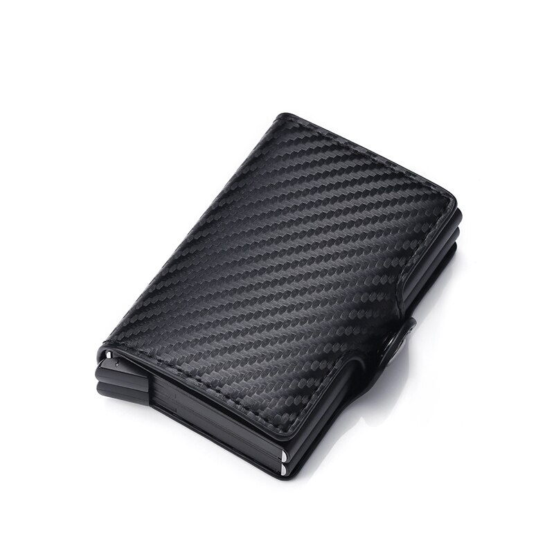 De fibra de carbono hombres titular de la tarjeta de crédito Cartera doble Anti Rfid seguridad de Metal cuero titular de la tarjeta de bolsillo negocio Banco tarjeta de crédito: Carbon Fiber