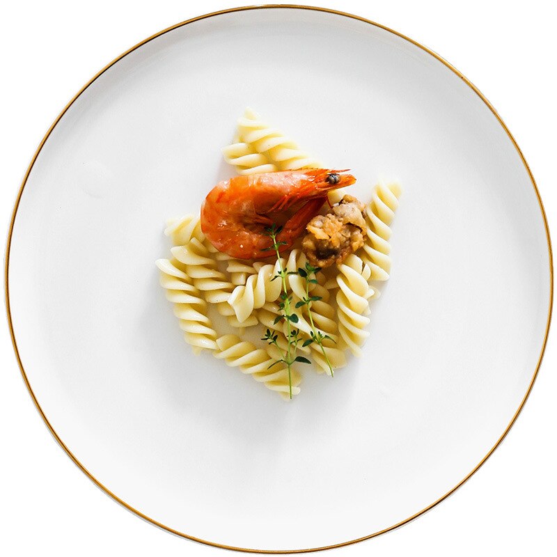 Nordic round ceramic pizza plate dinner dessert plate frame solid metal porcelain Western enamel steak tray cake dessert dish