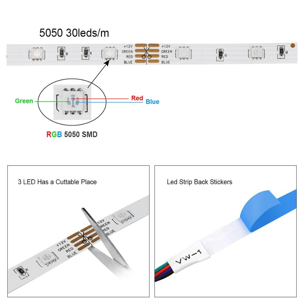 Wifi tuya smart musik led strip lys tv baggrundsbelysningssæt med alexa google home 5050 rgb dæmpbar 5m 10m 15m dc 12v stemmestyring