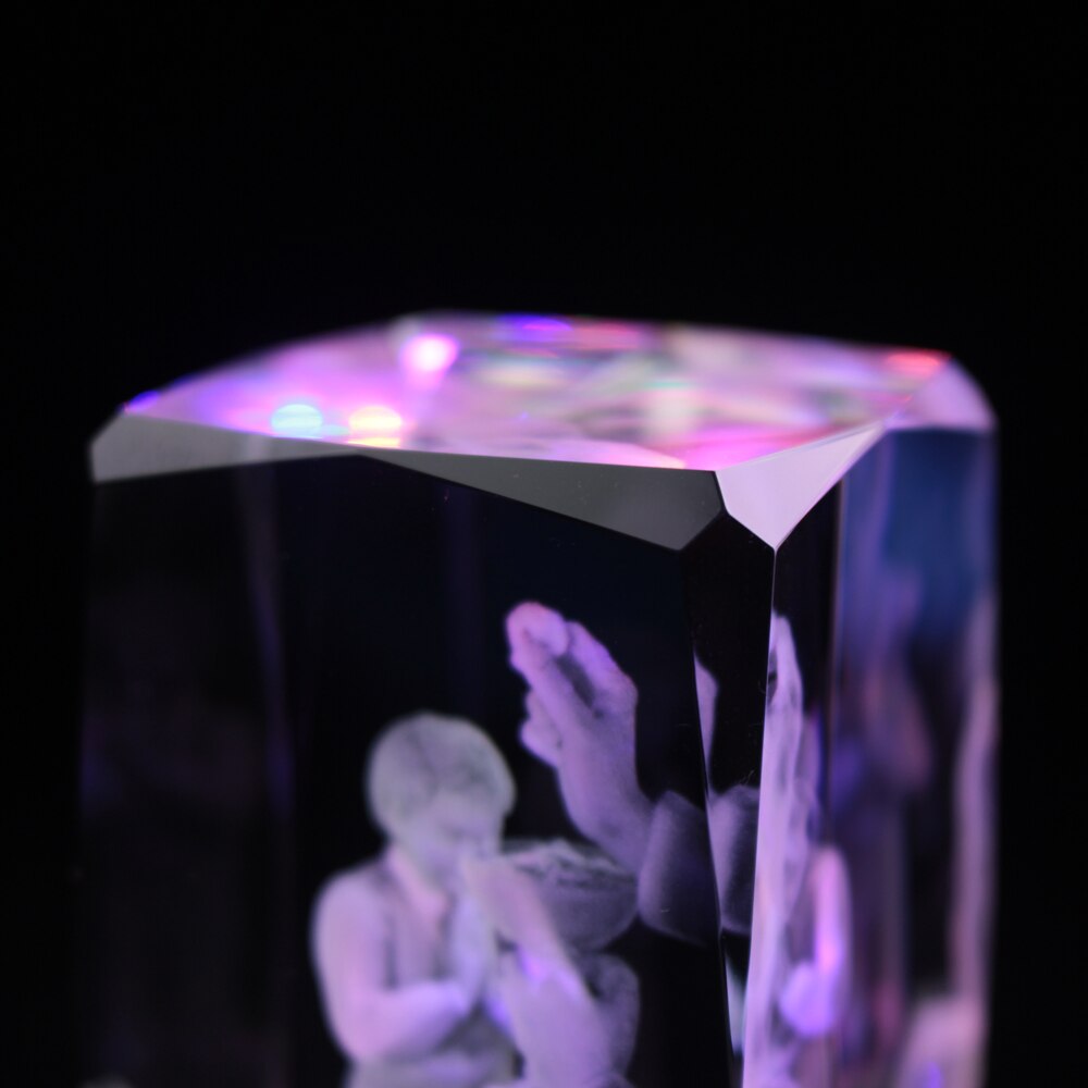 Colorful Crystal Engraving 3D Photo Cube Holy Communion Souvenirs With Led Light Base