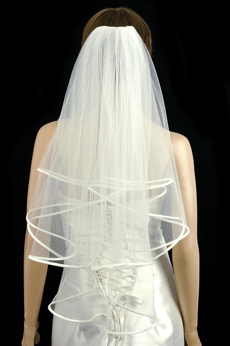 2 Layer Wedding Veil Elbow Length Bridal Veil Ribbon Edge Veil