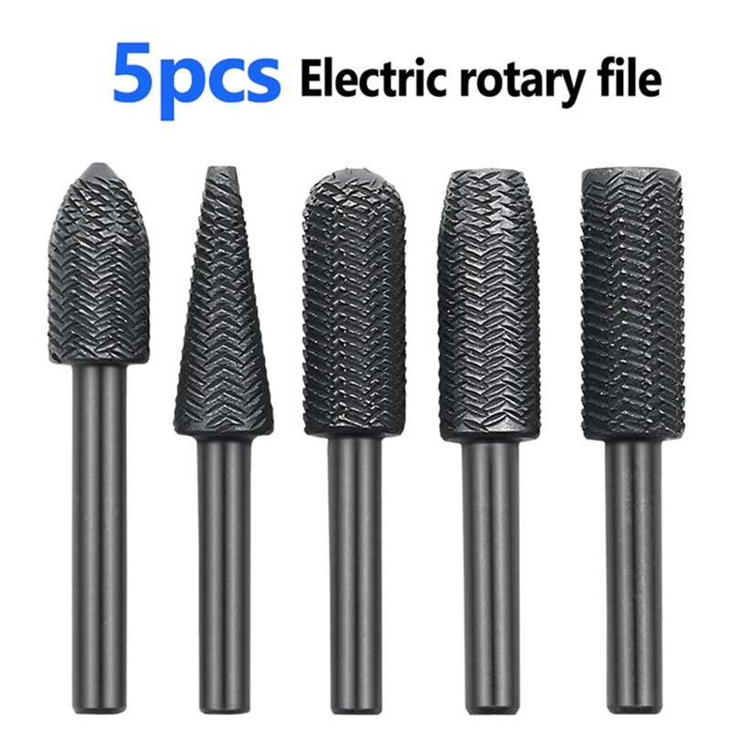 5 Pcs Woodworking Twist Drill Bits Wood Carving File Rasp Drill Bits Electrical Tools Woodworking Rasp Rotating Embossed 85WC