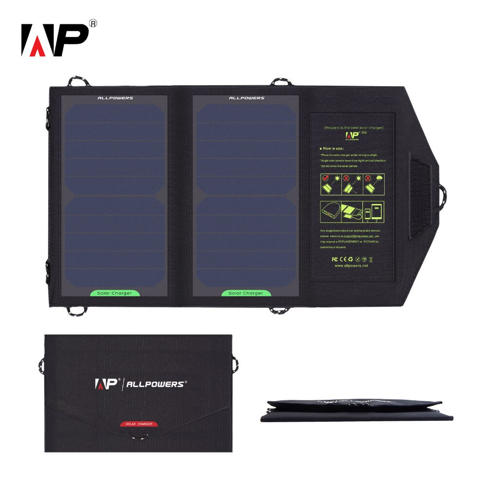 Allpowers aurinkopaneeliparistolaturi usb 5v 10w ulkotietokoneen virtapankki taitettava aurinkopaneeli xiaomi samsung iphone -puhelimelle