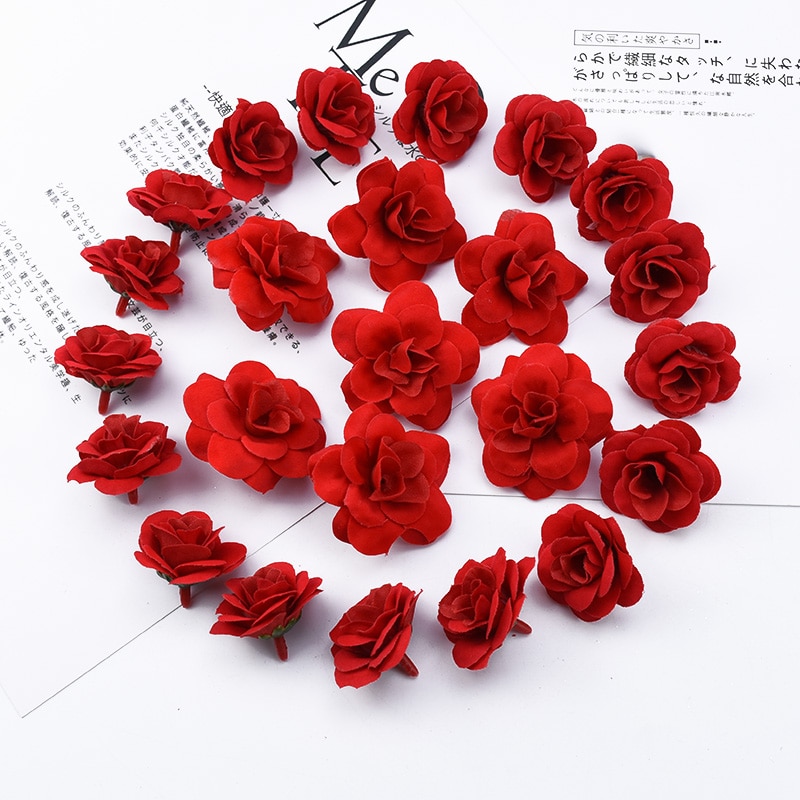 10 Stuks Rode Rozen Scrapbooking Bloemen Muur Bridal Accessoires Ontruiming Kerst Decoraties Voor Huis Kunstbloemen