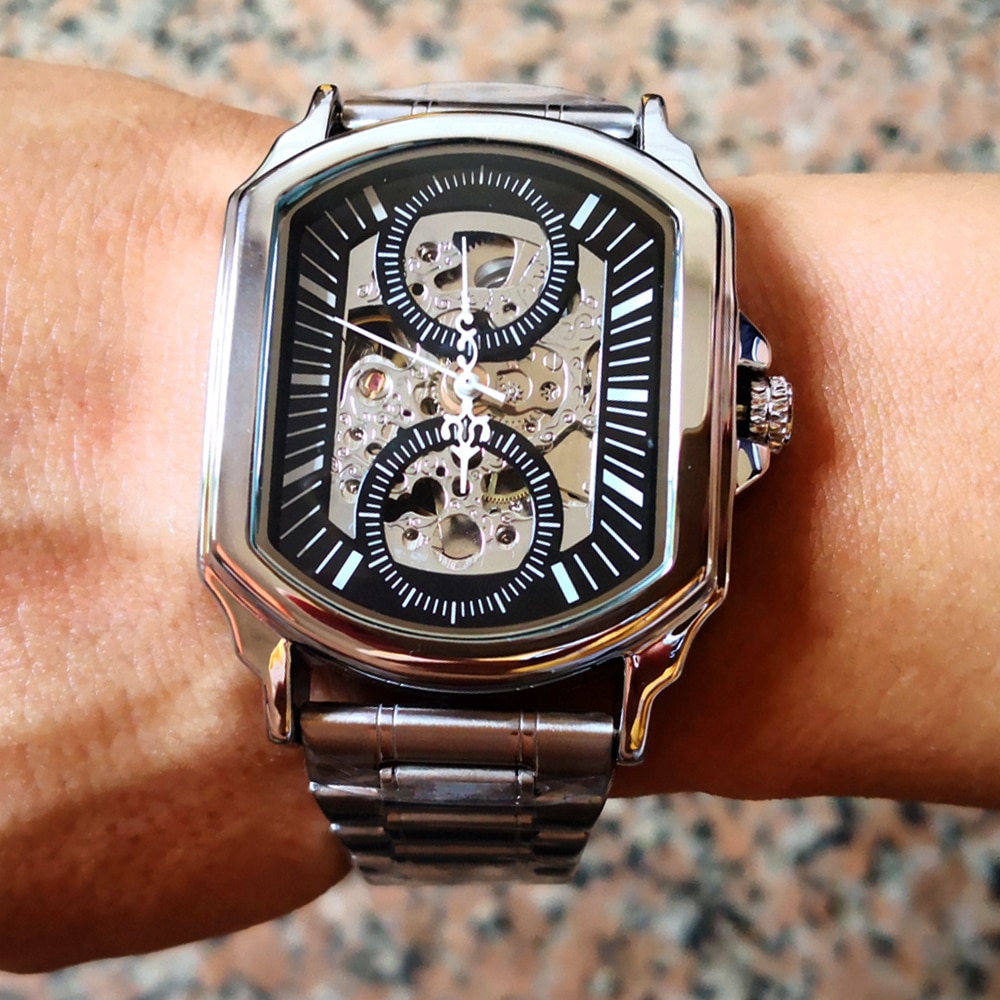 Mgorkina Rvs Waterdichte Heren Skeleton Horloges Top Luxe Transparante Mechanische Sport Mannelijke Horloges