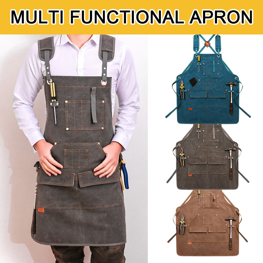 Woodworking Aprons Heavy Duty Waxed Canvas Work Apron with Pockets for Garden Carpenter Blacksmith Shop Apron