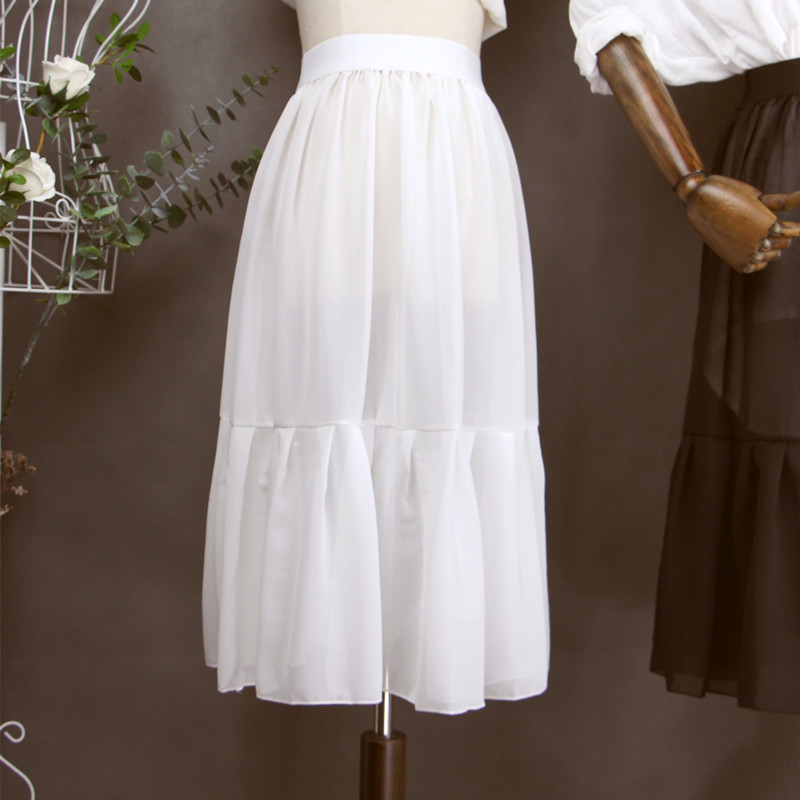 Single Layer Transparent Petticoat Summer Chiffon Inner Half Skirt Outer Wear High Waist A Line Underskirt with Ruffles Lining: white / 80cm