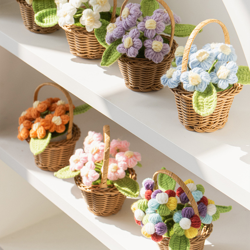 Stickade solrosor kruka konstgjorda blommor färdiga handvävda växter för kontor skrivbordsdekoration mini bröllopsprydnad