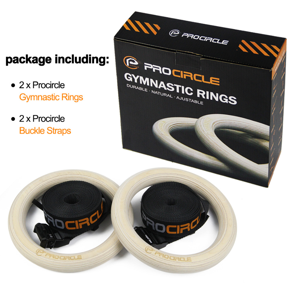 PROCIRCLE 32CM Wood Gymnastic Rings Workout For Home Gym & Cross Fitness Great for Your Muscle Ups Pull Ups & Strength Training