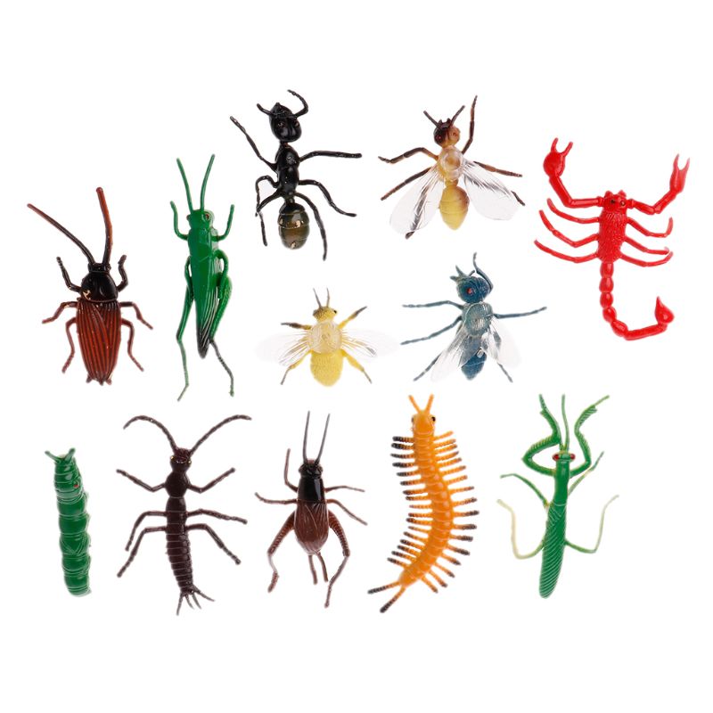 12Pcs Insect Models Plastic Cockroach Joke Gags Plastic Bugs Halloween Gadget Education Toy U50F