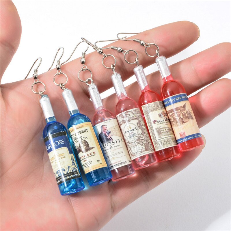 DIY symulacja butelka wina dynda kolczyki dla kobiet fajne czerwone żółte niebieskie zielone wino spadek kolczyki biżuteria hurtowych
