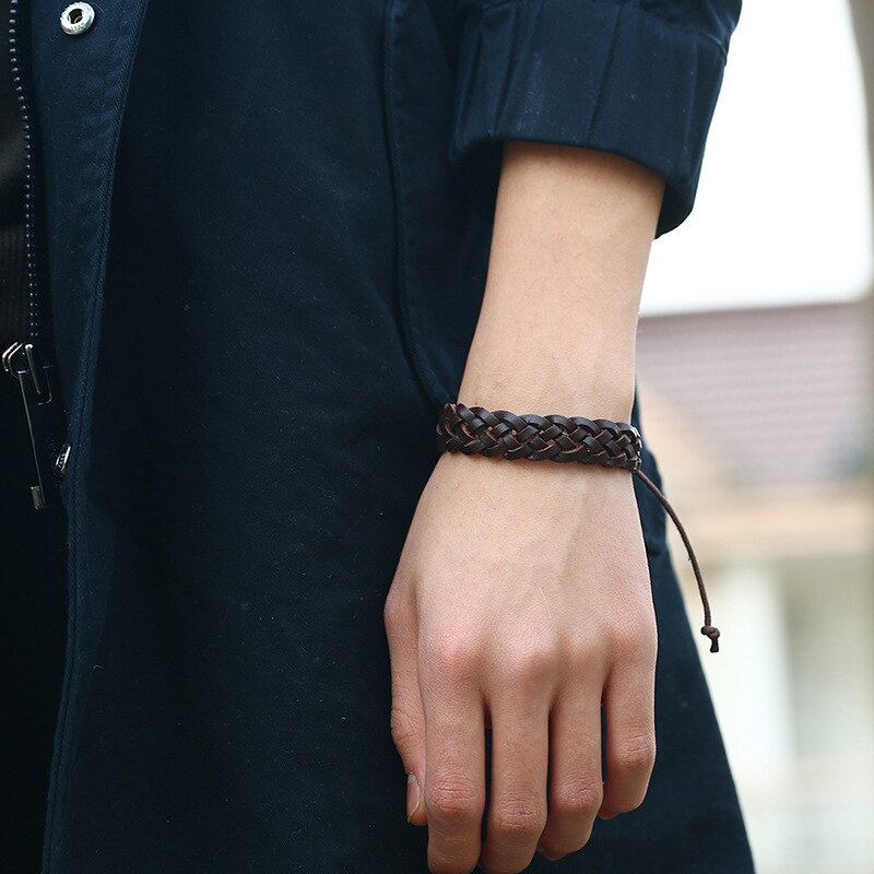 Vintage Geflochtene Leder Armbänder für Frauen Männer Schmuck Punk Braun Wrap Armband Homme Schmuck