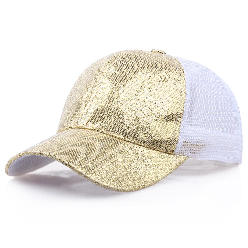 gorra de béisbol de cola de caballo para mujer, gorra desordenada de verano, gorra de malla, gorras de lentejuelas deportivas, gorra de # L5: Gold / L