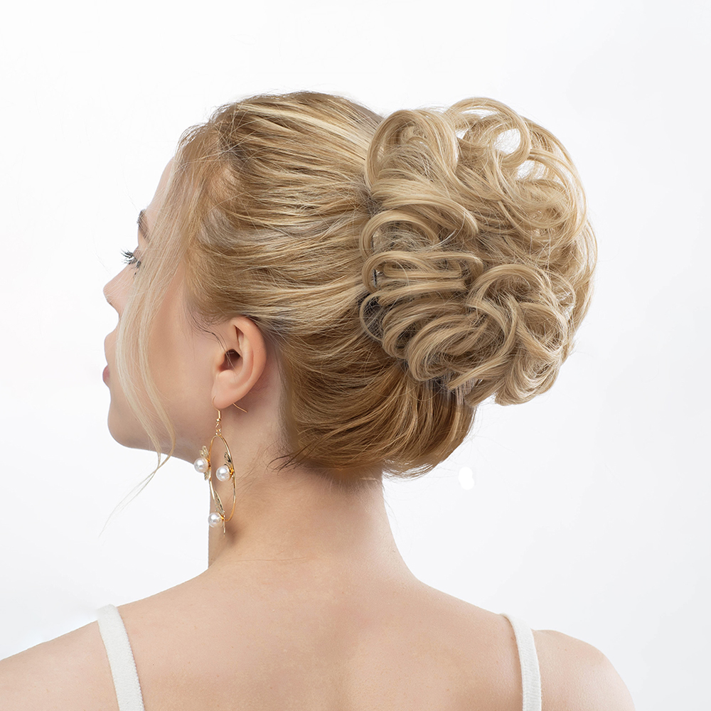 Extensiones de moño de pelo sintético para mujer, coleteros de pelo rizado desordenado, moño negro, Donut, piezas Updo para uso diario en fiestas: P16 / 613