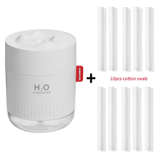 Bærbar ultralydsfugter 500ml sne bjerg  h2o usb aroma luftdiffusor med romantisk natlampe humidificador difusor: Hvid og 10 filtre