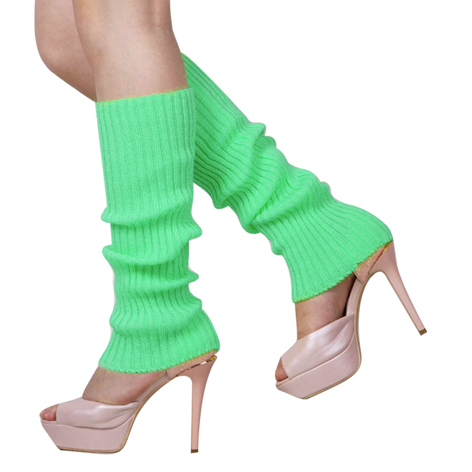 1 par de mallas tobilleras suaves para mujer, calentadores de piernas para mujer, puños de arranque para mujer, de punto acanalado, de color liso, protectores para fiestas al aire libre: green