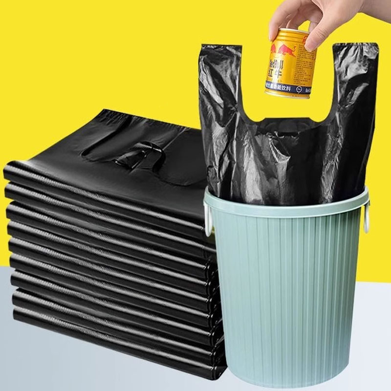 10/500PCS Disposable Black Garbage Bag Durable Handheld Vest Garbage Bag Kitchen Bedroom Toilet Household Storage Tools