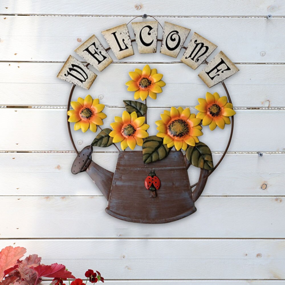 Tuin Thema Vintage Metalen Zonnebloem Welkom Teken Voor Front Deur Opknoping Welkom Muur Plaque Huis Tuin Ornament