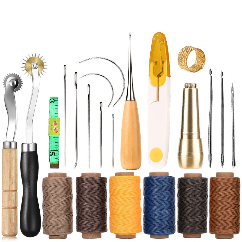 Kit de herramientas de costura de cuero, hilo encerado, tijeras de punzón de cobre para bricolaje, Zapatero de cuero, bolsas, reparación de costuras: B2 Set