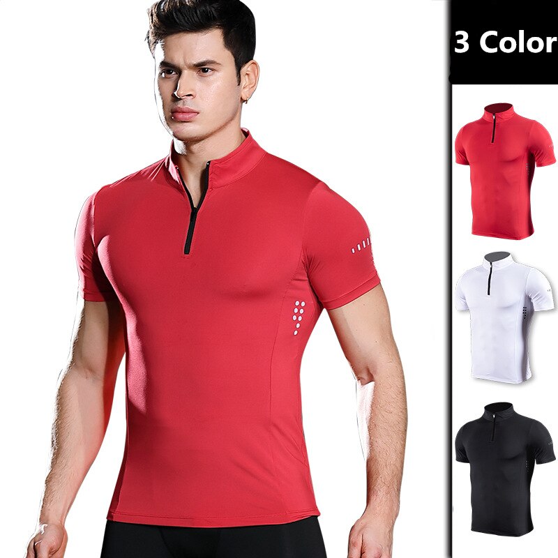 Sportkleding Mannen Gym Sport T-shirt Veelkleurige Sneldrogende Running Pro Shirts Ademend Buiten Rits Tops