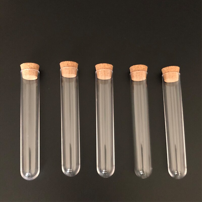 100 stk / pakke 20*150mm hardt gjennomsiktig plastrør med korkhette