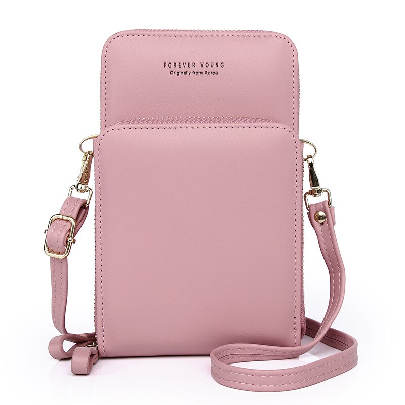 Yogodlns, bandolera pequeña para mujer, bandolera de cuero PU, Minibandolera multifunción, bolso de doble capa para teléfono móvil: Pink