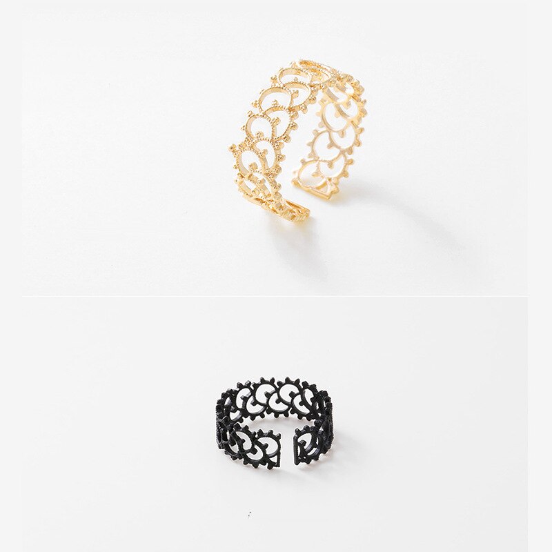 Romantiske hule ornamentringe rosegold / sort / hvid kombination vielsesring bridalringe smykker størrelse justerbar