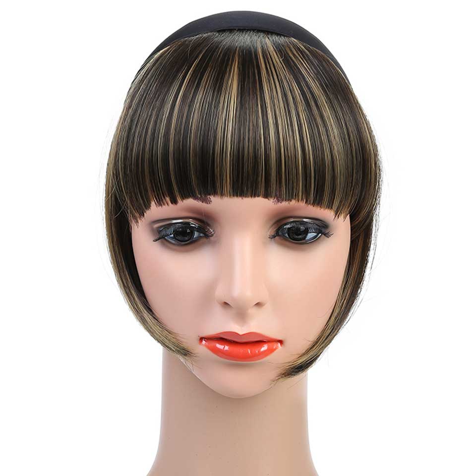 WTB-Cinta para La Cabeza corta y recta, flequillo con Clip en una pieza, para mujer, resistente al calor, negro sintético, flequillo Romo Natural: 106